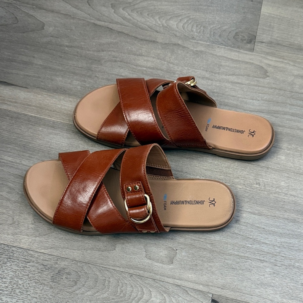 Johnston & Murphy Women's Brown Leather Sandals - Picture 2 of 8